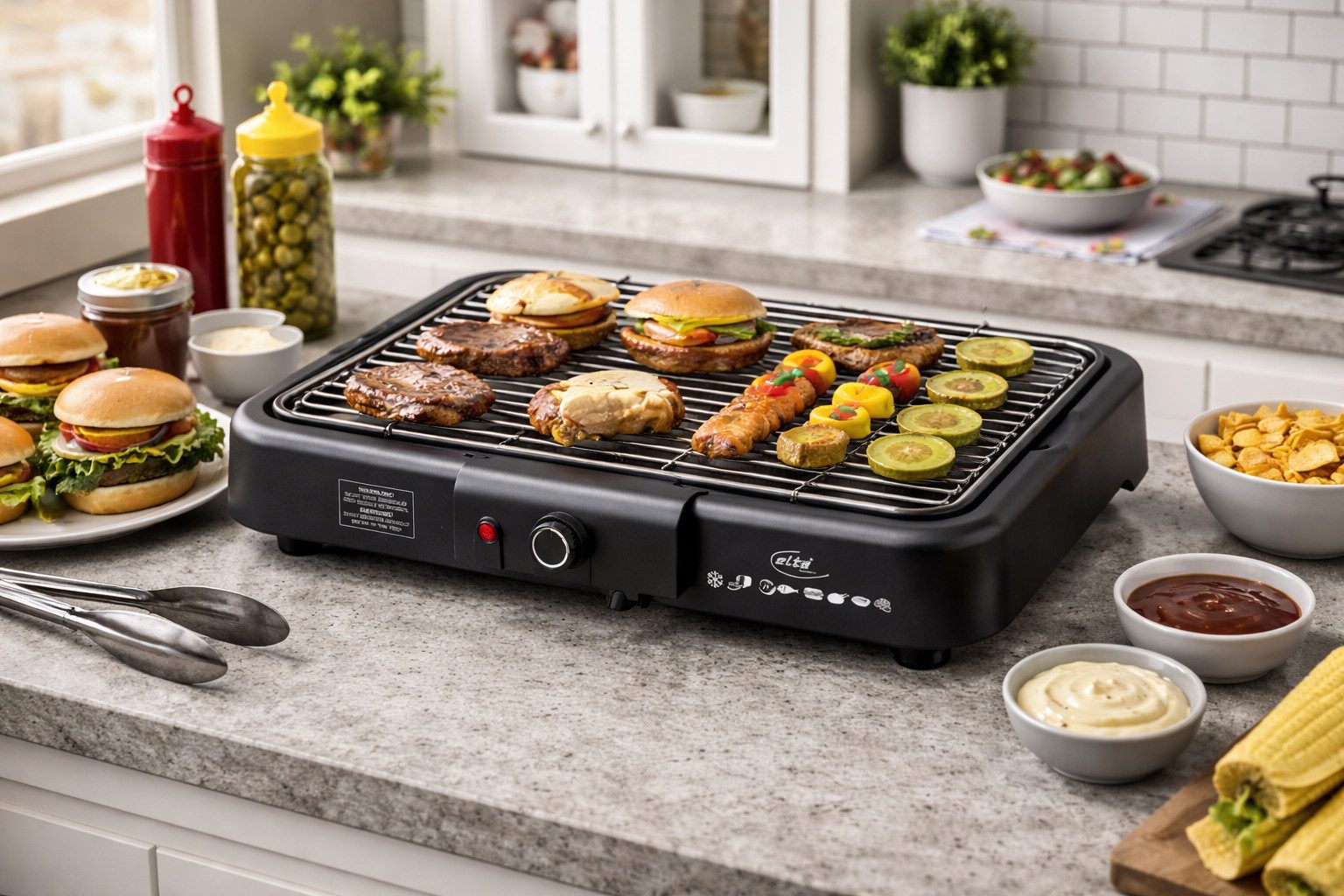 Elta Elektrogrill Standgrill und Tischgrill 2in1, 2000 W, Standfuß, regelbarer Themrstag, Fettauffangschale