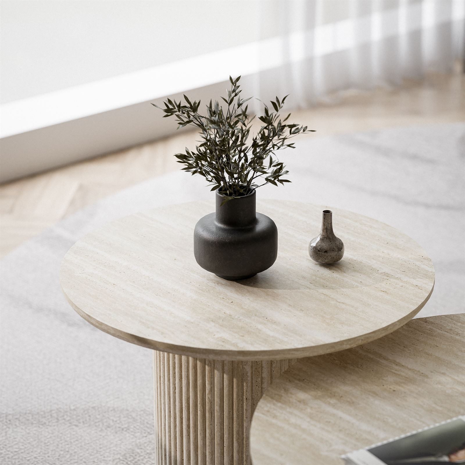 Lookway Couchtisch OVI-Tischset mit geriffelter Basis (2er Set), Durchmesser: ⌀80 cm und ⌀60 cm