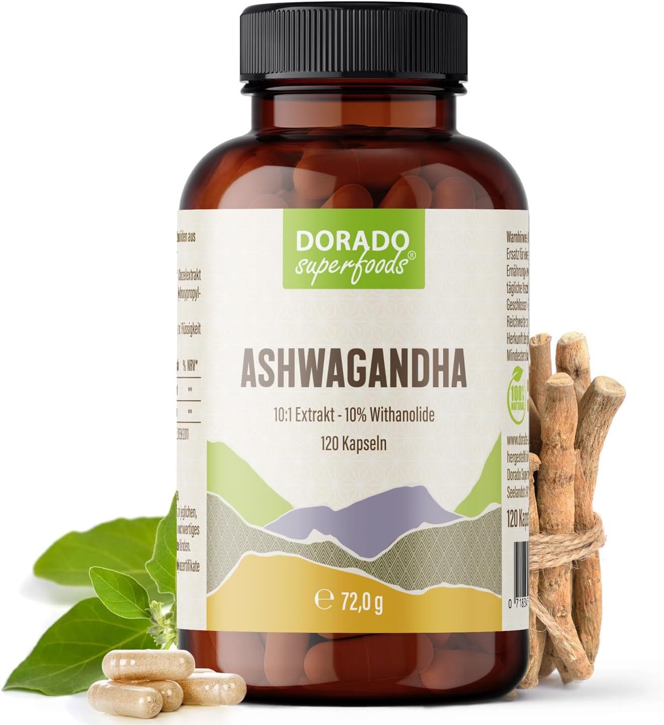 Dorado Superfoods Ashwagandha Extrakt Kapseln 10% Withanolide - 120 Stück Kapseln, 120 St., 72 g