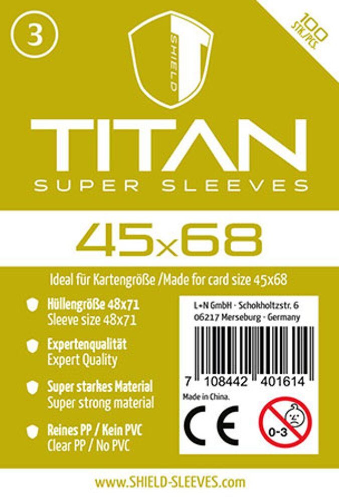 SHIELD Spiel Shield Titan 3 - 100 Super Sleeves für Kartengröße 45 x 68 mm