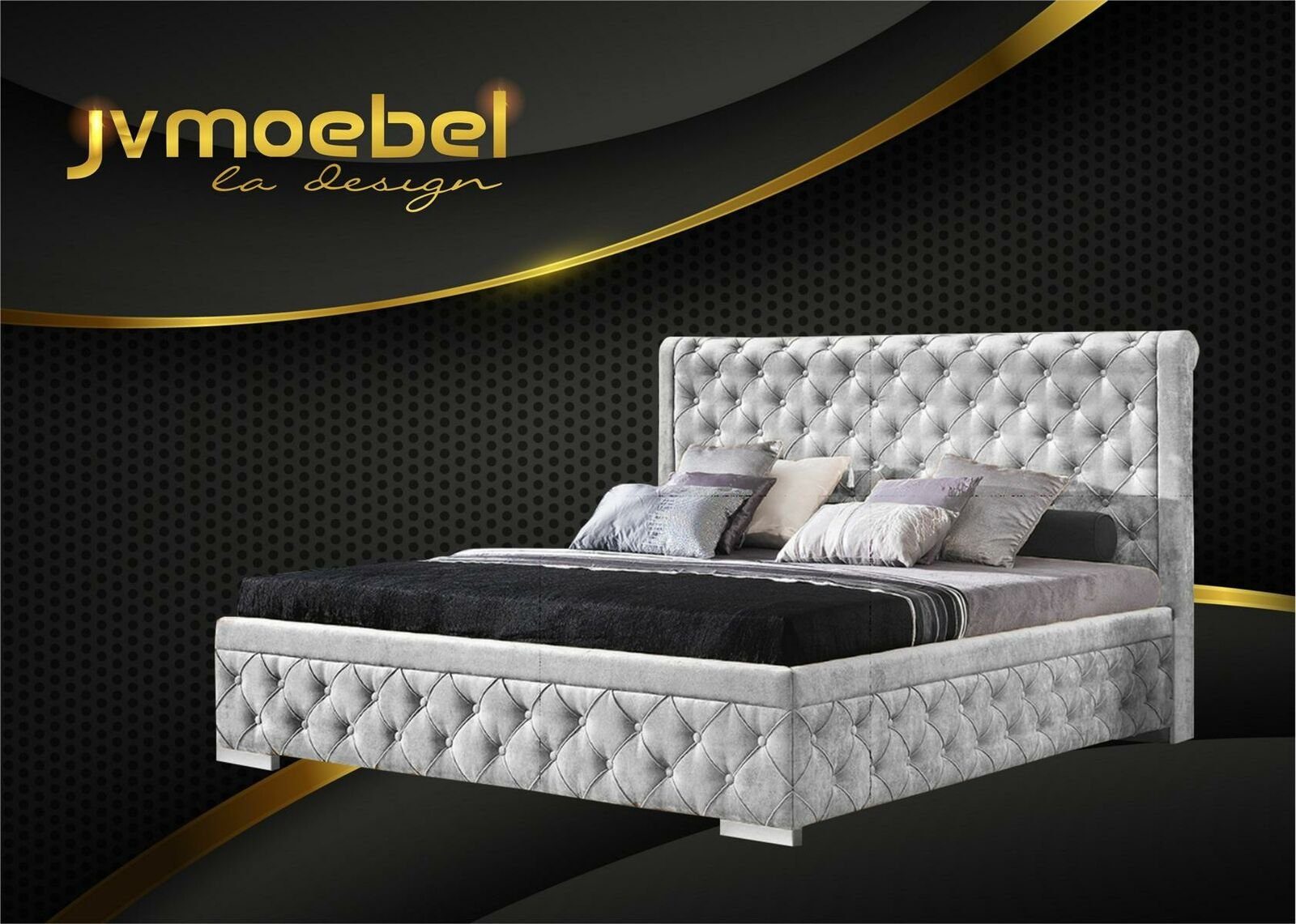 JVmoebel Bett, Bettgestell Stoff Möbel Luxus Betten Bett Textil Schlafzimmer Design Grau