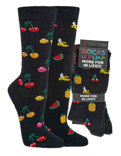 Socks 4 Fun Freizeitsocken Obst und Kirschen (2 Paar, 2-Paar, 2 Paar)