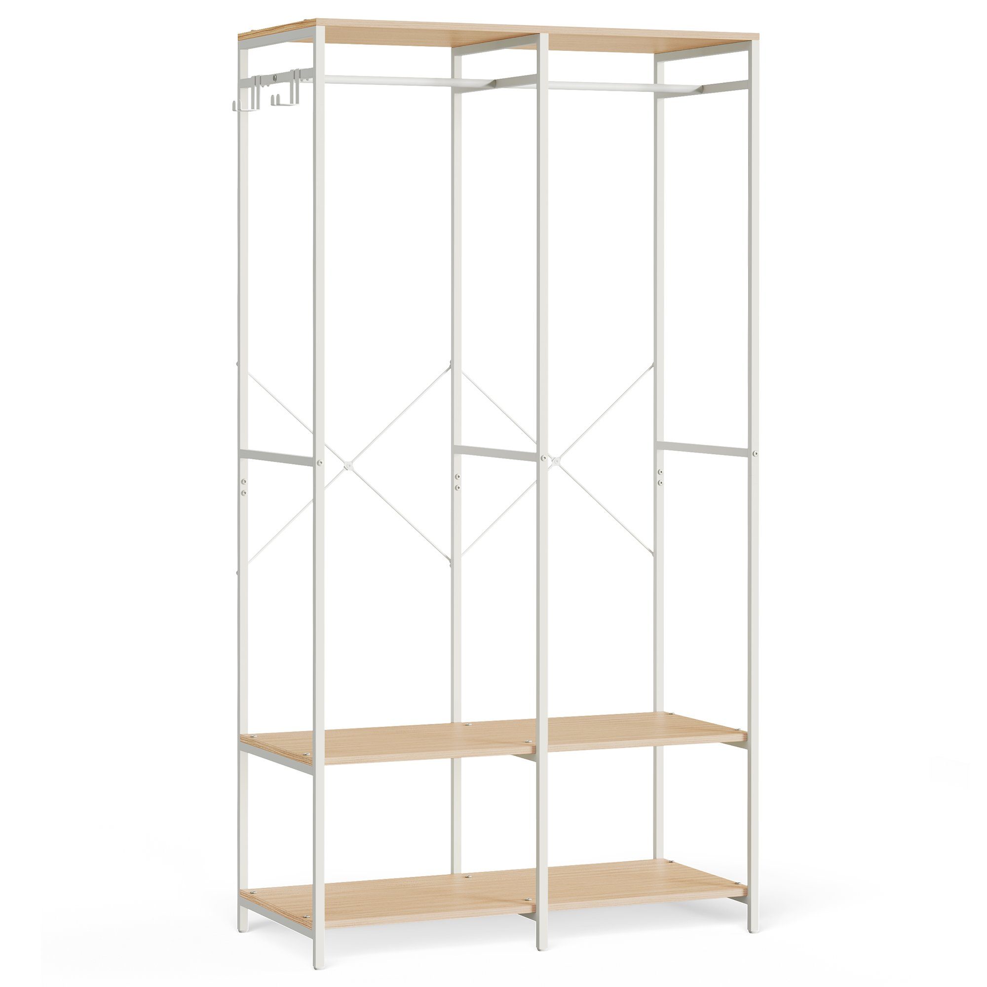 SONGMICS Kleiderschrank abnehmbare Garderobenständer, Naturbeige Ablagen, Haken