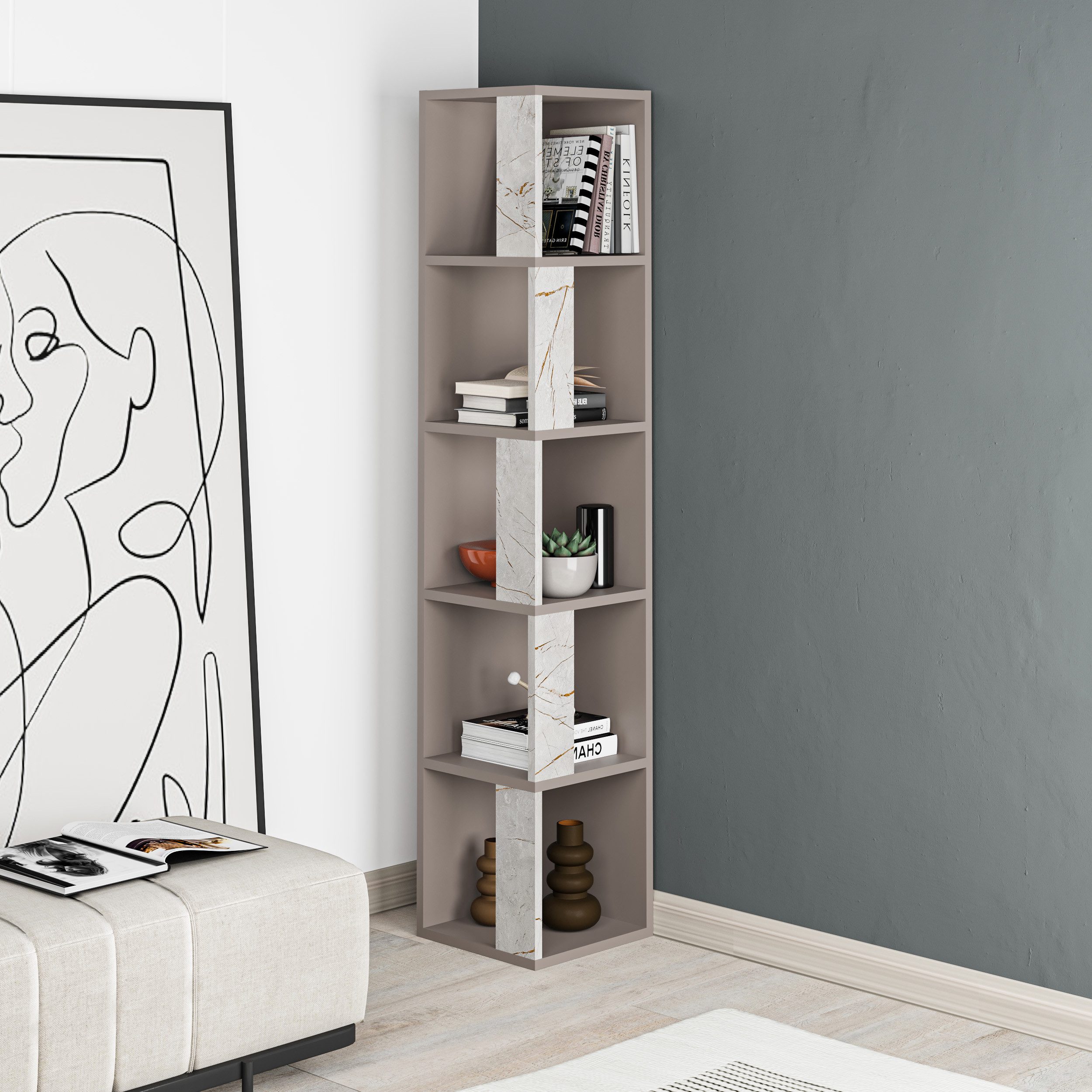 Decortie Bücherregal Piano, Modernes Eck-Bücherregal Vitrine, günstig online kaufen