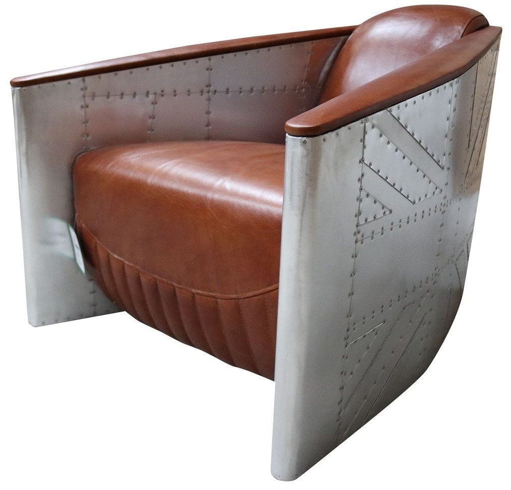 Xlmoebel Loungesessel Sofa Stuhl aus echtem Leder Salon Lounge Aviator Vintage Aluminium (Sessel), Hergestellt in Europa