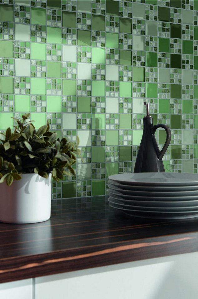Thumbnail - Mosani Mosaikfliesen Glasmosaik Crystal Mosaikfliesen grün glänzend / 10 Matten