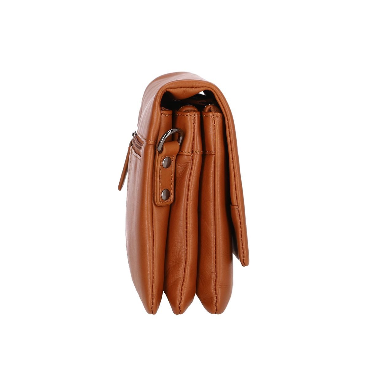 Corno d´Oro Schultertasche Damen Leder Klein Handmade Umhängetasche Echt Leder cognac, mit breitem verstellbarem Schultergurt; leichtes Gewicht von 370gr