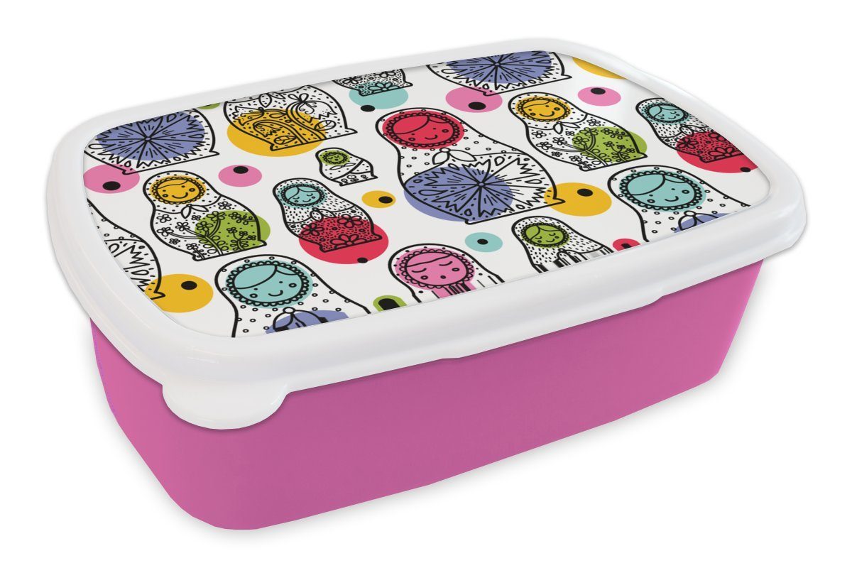 MuchoWow Lunchbox Matroschka - Schnittmuster - Baby, Kunststoff, (2-tlg), Brotbox für Erwachsene, Brotdose Kinder, Snackbox, Mädchen, Kunststoff rosa