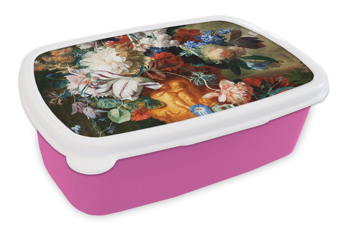 MuchoWow - - Kinder, Brotdose Brotbox Urne, für rosa einer Mädchen, Lunchbox Alte Kunst Kunststoff, in Erwachsene, Blumenstrauß Meister (2-tlg), Snackbox, Kunststoff