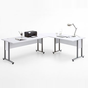 Lomadox Schreibtisch COLUMBUS-10, in Brilliantweiß matt - Stellmaß Schränke 800/221,5/40cm