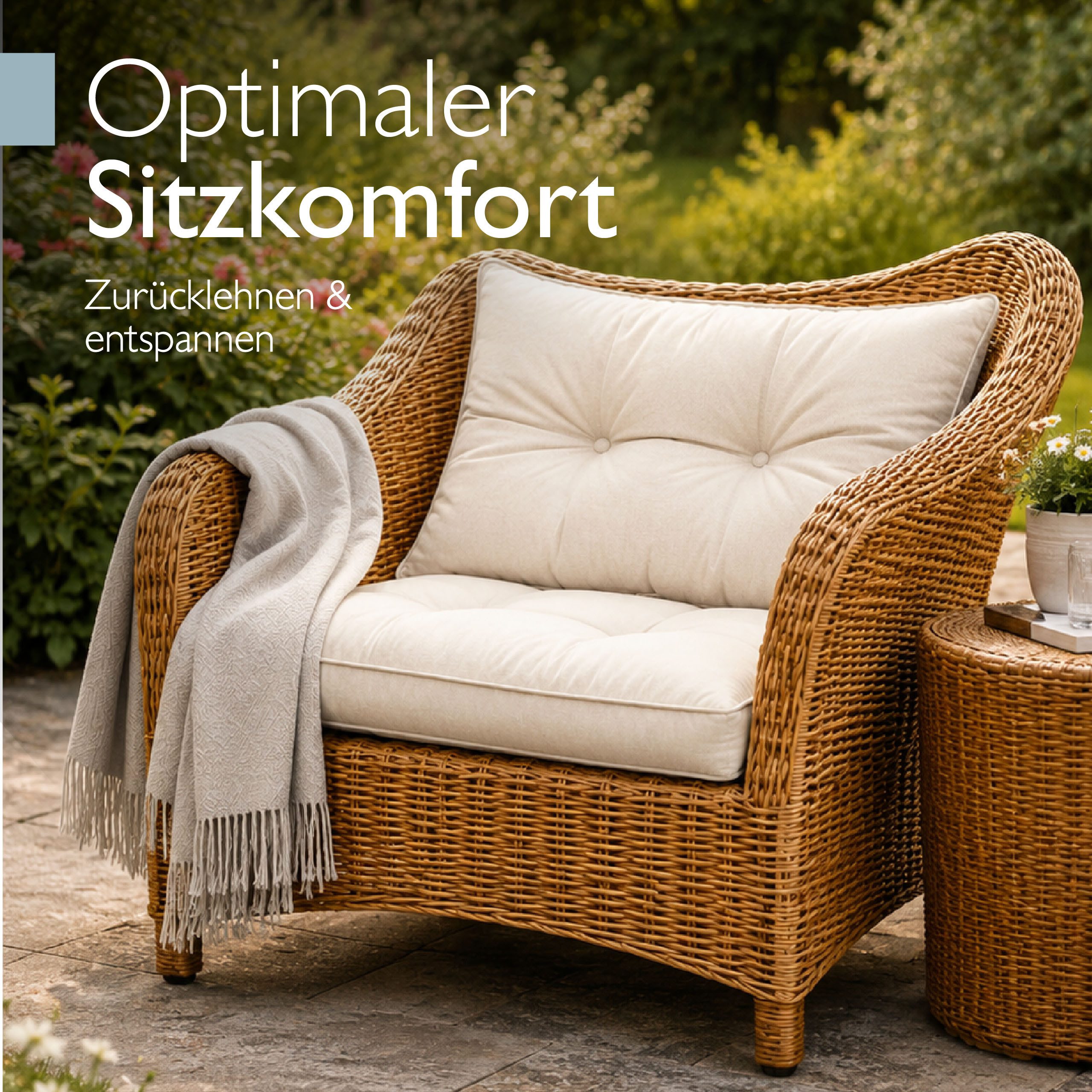 Beautissu Sitzkissen Lounge Kissen Set Outdoor Natur XLuna, 60x60cm, 60x40cm, Sitzkissen Gartenstuhl 10 cm dick Sitzpolster Auflagen für Gartenmöbel