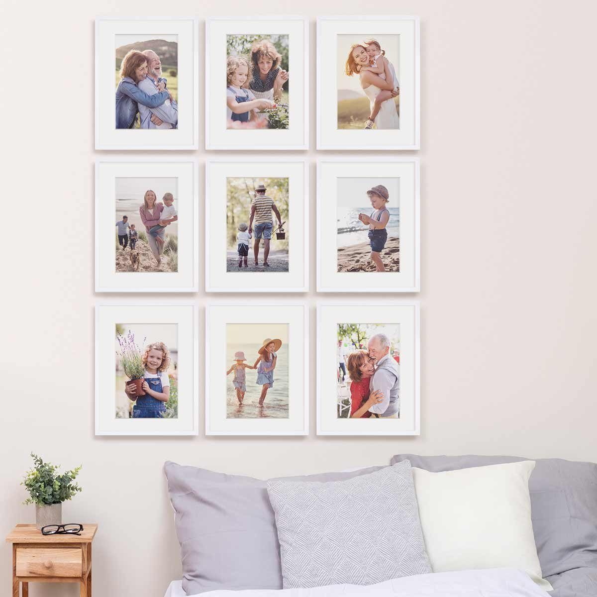 PHOTOLINI Weiss 30x40 Passepartout cm Bilderrahmen Schmal 9er Set Modern mit