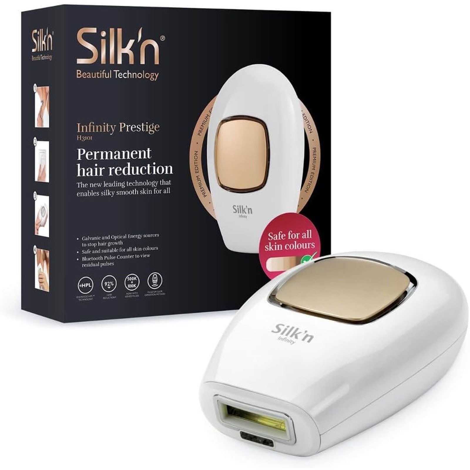 Silk'n IPL-Haarentferner INFP1PE1002, Der integrierte Sensor prüft automatisch Ihre Hautfarbe