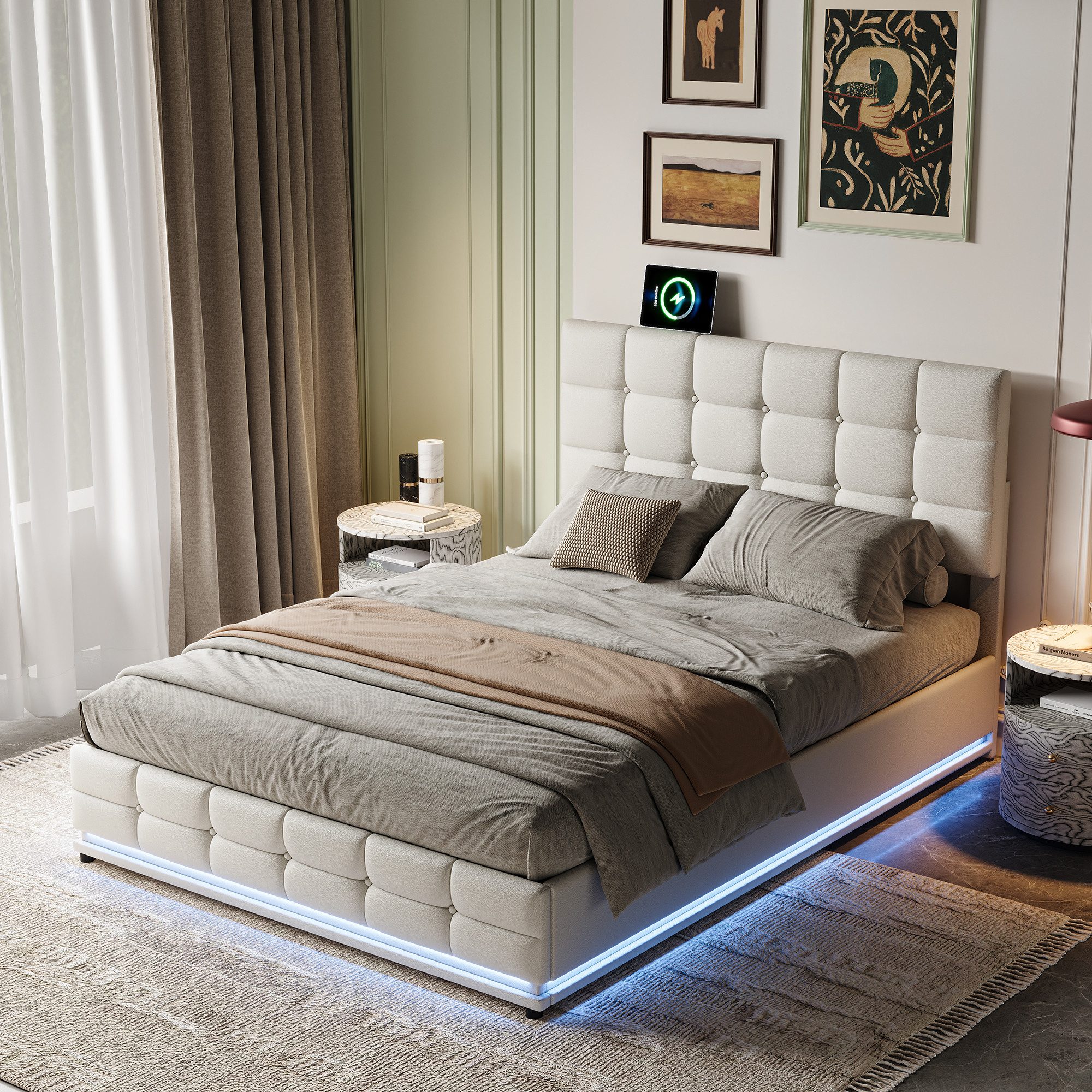 PXloue Polsterbett LED Doppelbett, Stauraumbett,inkl. Hydraulisch anhebbare günstig online kaufen