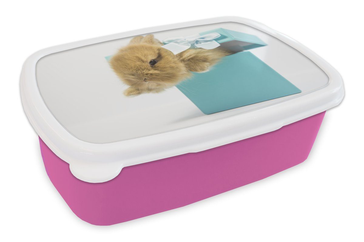 MuchoWow Lunchbox Kaninchen - Pastell - Blau, Kunststoff, (2-tlg), Brotbox für Erwachsene, Brotdose Kinder, Snackbox, Mädchen, Kunststoff rosa