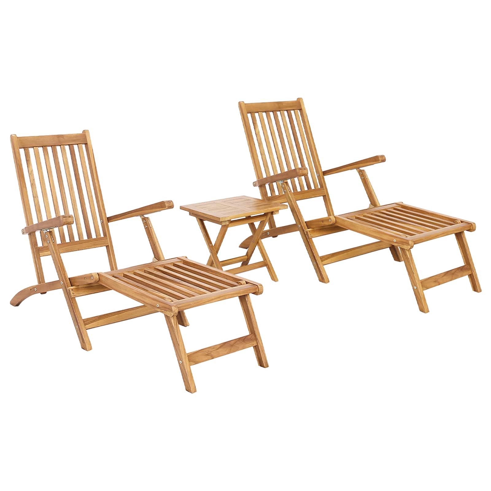 vidaXL Gartenstuhl Klappdeckstuhl mit Tisch 2 pcs Natur Massivholz (2 St)