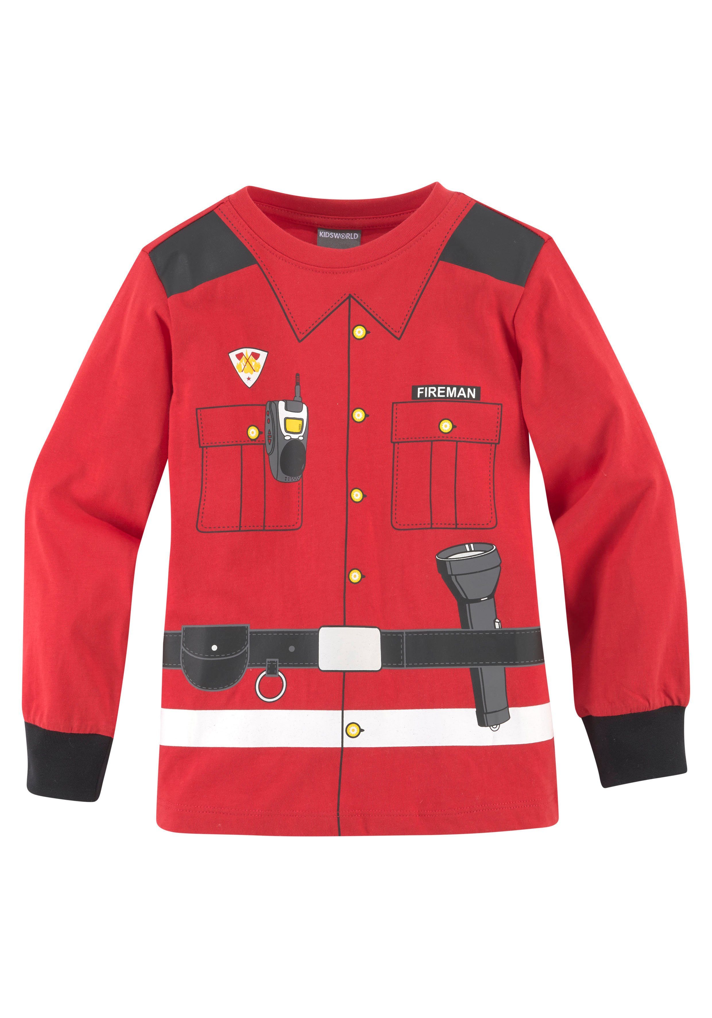 KIDSWORLD Langarmshirt FEUERWEHR Langarm, Basic-Passform, bedruckt, Rundhalsausschnitt