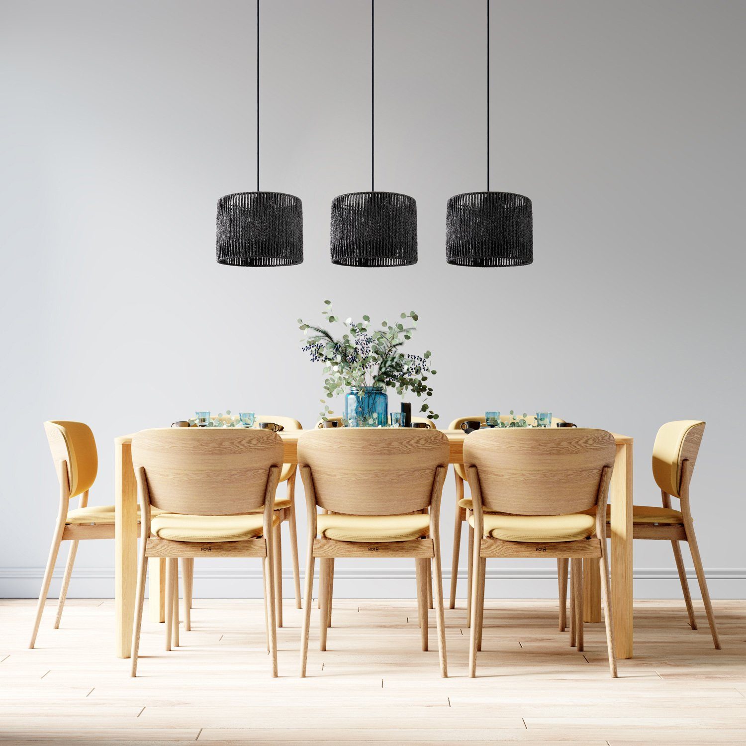 Paco Home Pendelleuchte Boniat, ohne Leuchtmittel, Korb Geflochten Boho Wohnzimmer Lampenschirm Hängelampe Papier E27