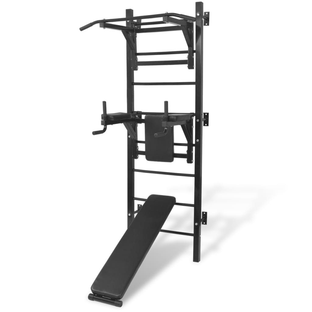 Hantel Multifunktionaler Fitness-Kraftturm zur Wandmontage Schwarz