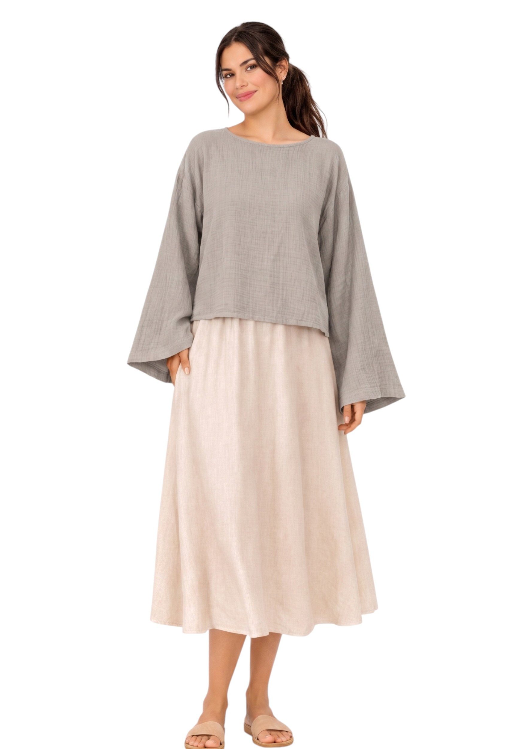 WENOR Schlupfbluse Damen Musselin Einheitsgröße – Oversize Sommerbluse 36-40 weite Fledermausärmel, luftig & locker – Baumwoll-Layering Sommerbluse