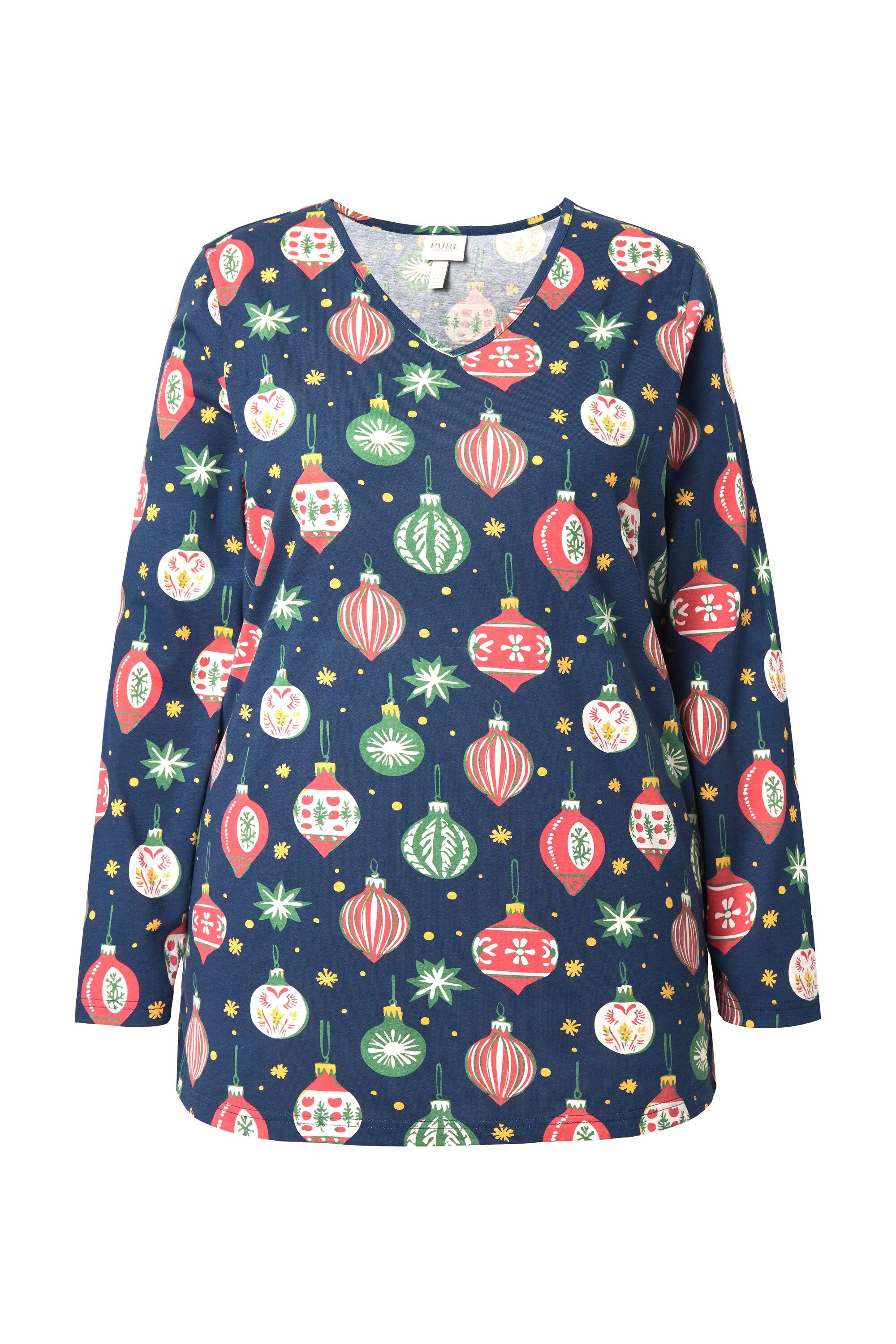 Ulla Popken Pyjamaoberteil Schlafanzug-Oberteil V-Ausschnitt Langarm günstig online kaufen