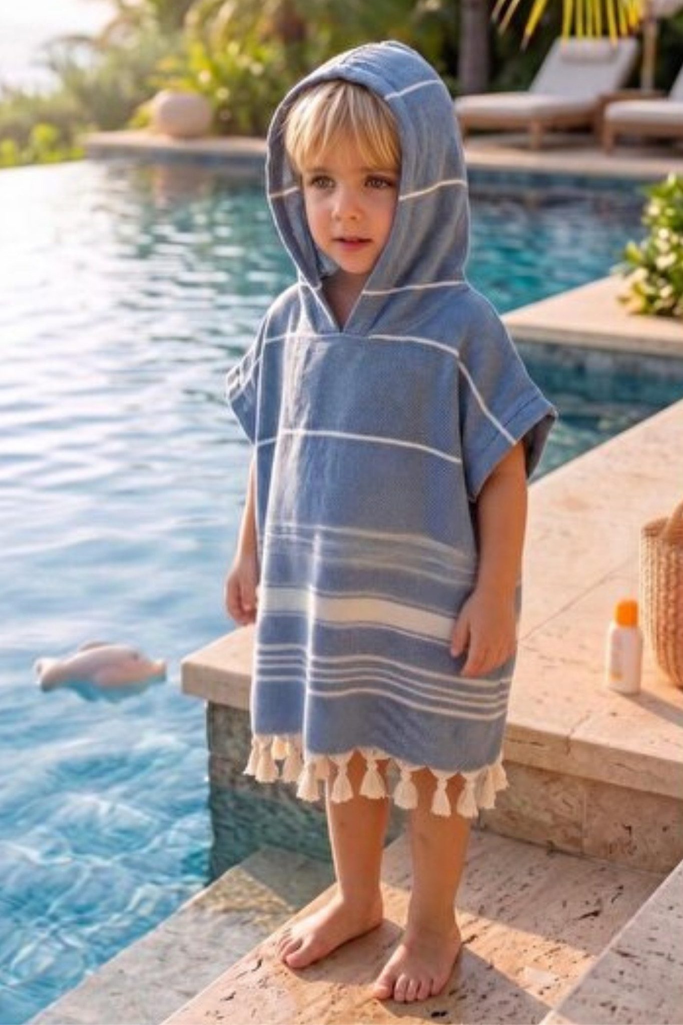 Formeya Kinderbademantel Kinder Badeponcho aus 100 % Baumwolle Peshtemal – Bild 5 von 5