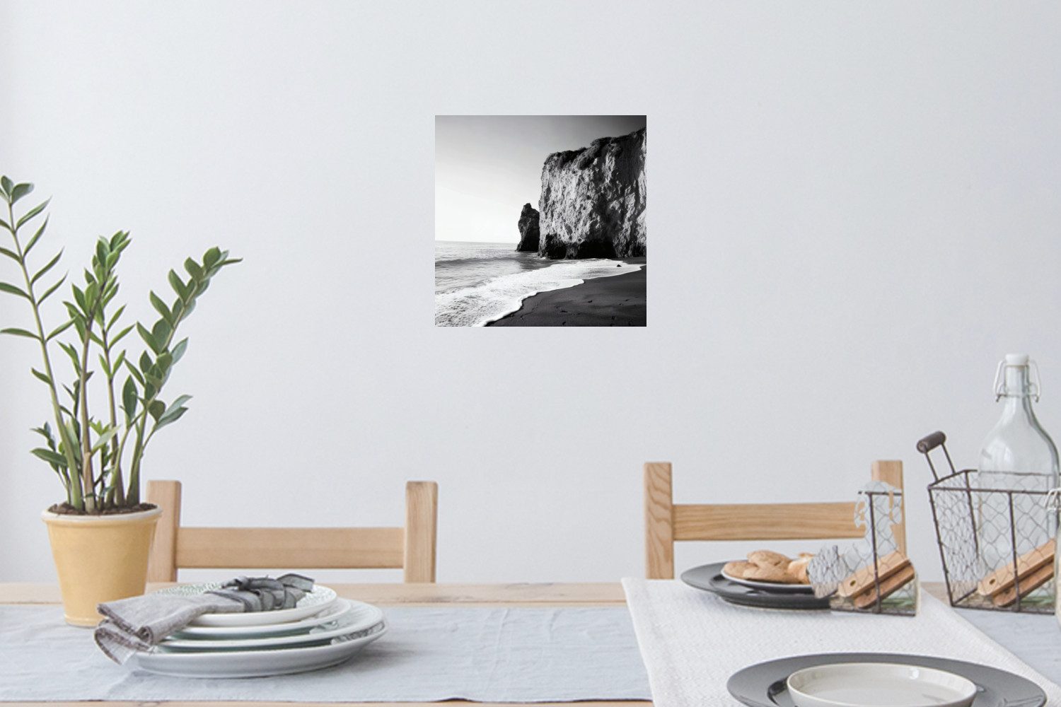MuchoWow Wandsticker Strand - Klippe - Wellen - Fußstapfen (1 St), Wandaufkleber, Selbstklebend, Wohnzimmer, 30x30 cm