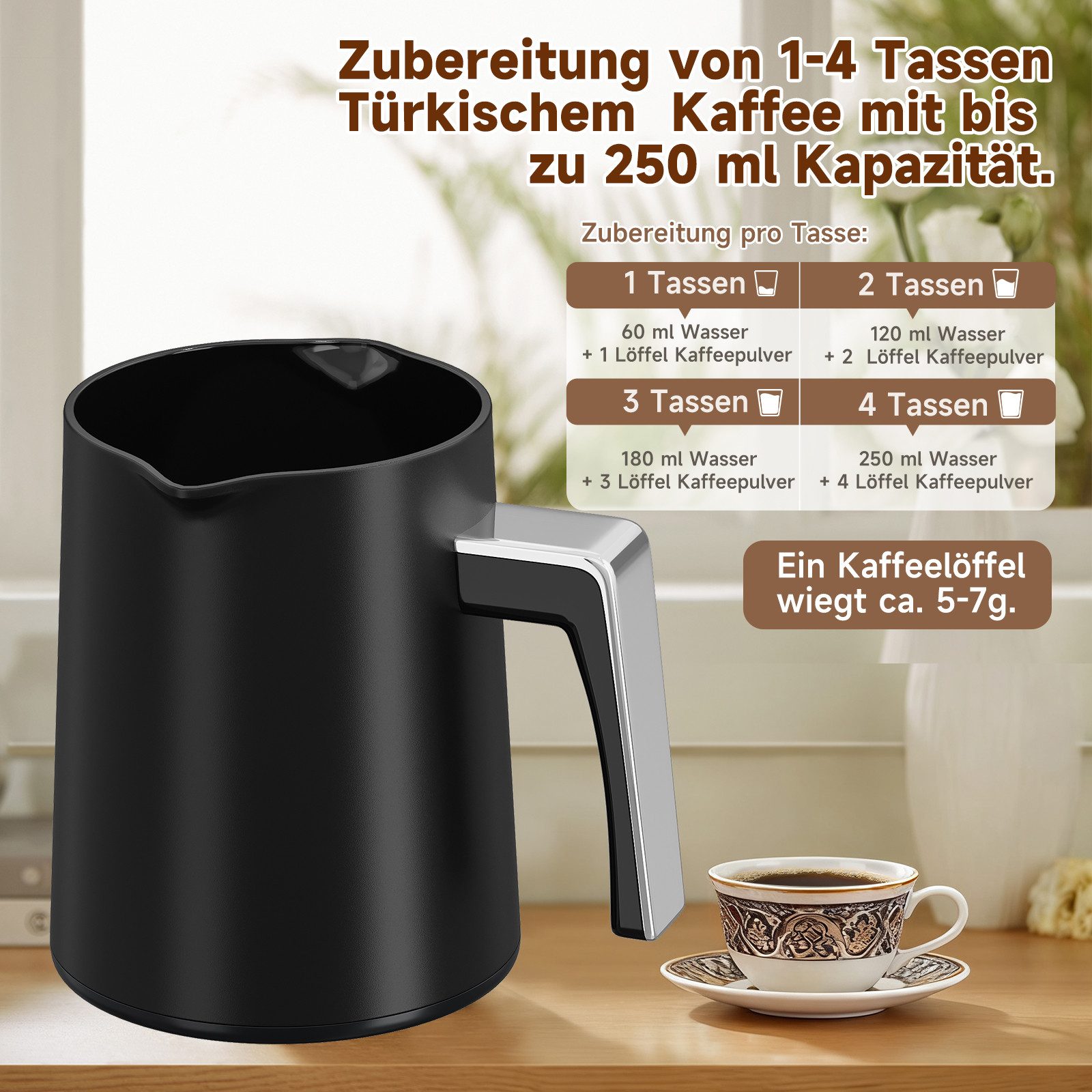 HOMELUX Siebträgermaschine Türkische Kaffeemaschine, Ein-Knopf-Bedienung,Schnell-Langsambrühmodus