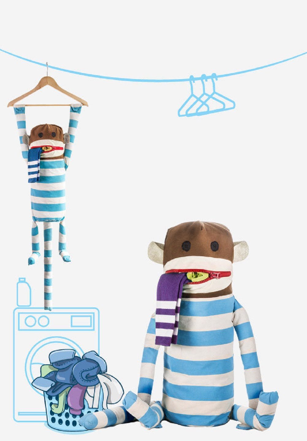 SuckUK Wäschesack Wäschebeutel Sock Monkey Laundry Bag (Wäsche Aufbewahrung, 1 St., Affe), ca. 23 x 89 x 10 cm