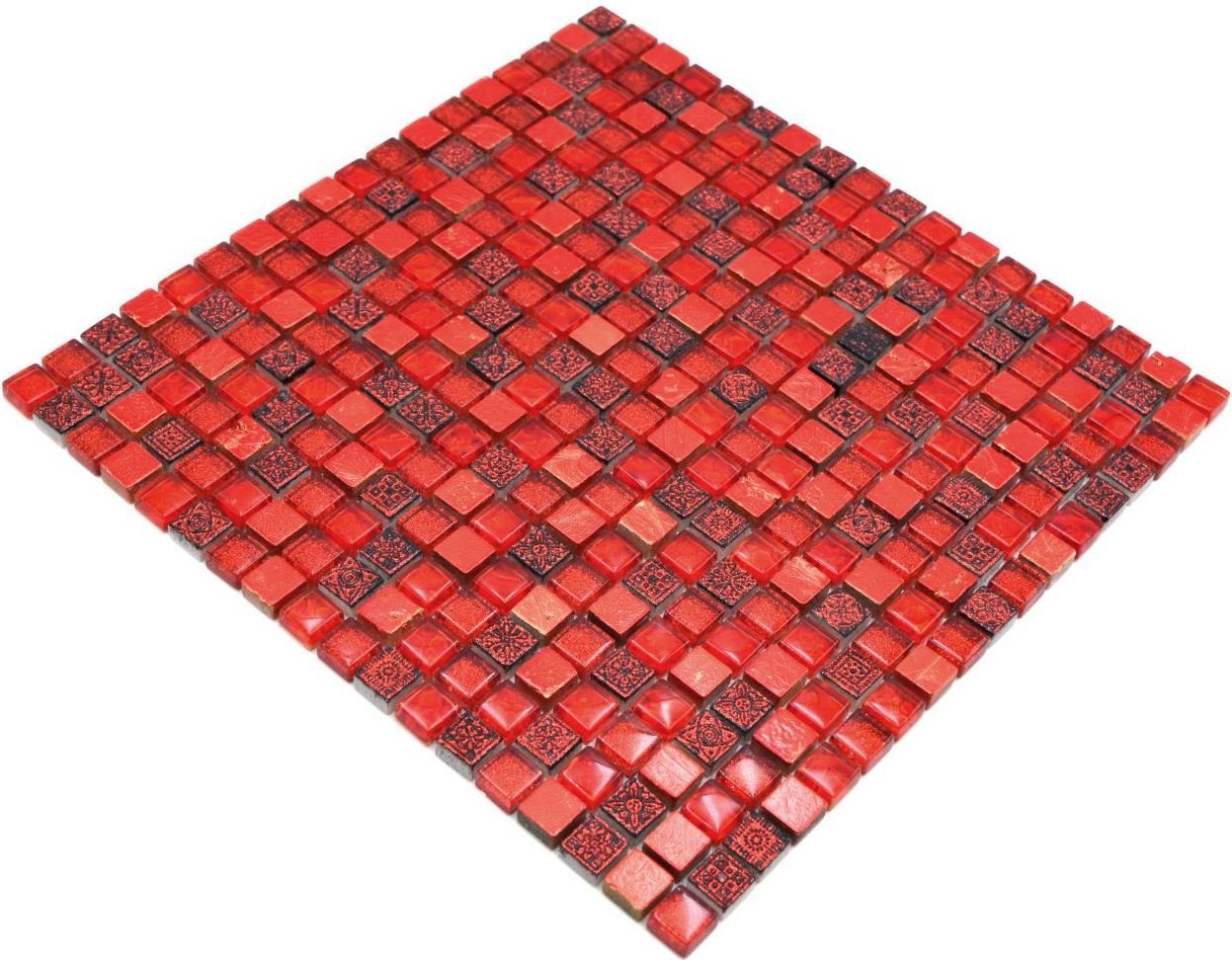 Mosani Mosaikfliesen Glasmosaik Mosaikfliese WC BAD Resin dunkelrot rot