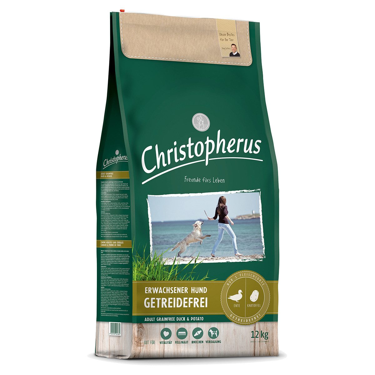 Christopherus Getreidefrei mit Ente & Kartoffel 12 kg, Trockenfutter für: Hund