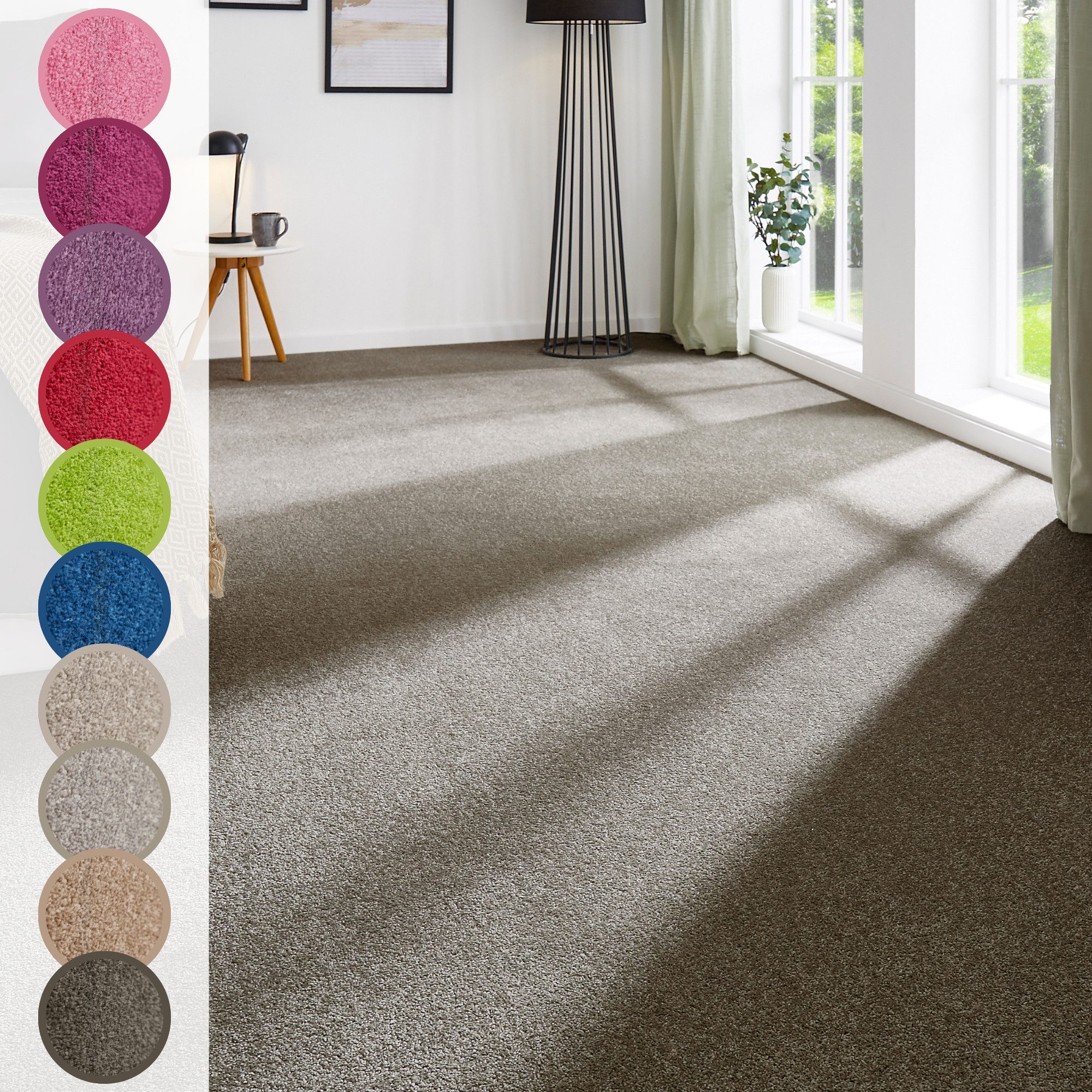 Andiamo Teppichboden Ines, Kräuselvelours, Gesamthöhe 8,5 mm, Luxusklasse LC2, rechteckig, Uni Farben, Breite 400 cm, strapazierfähig & pflegeleicht