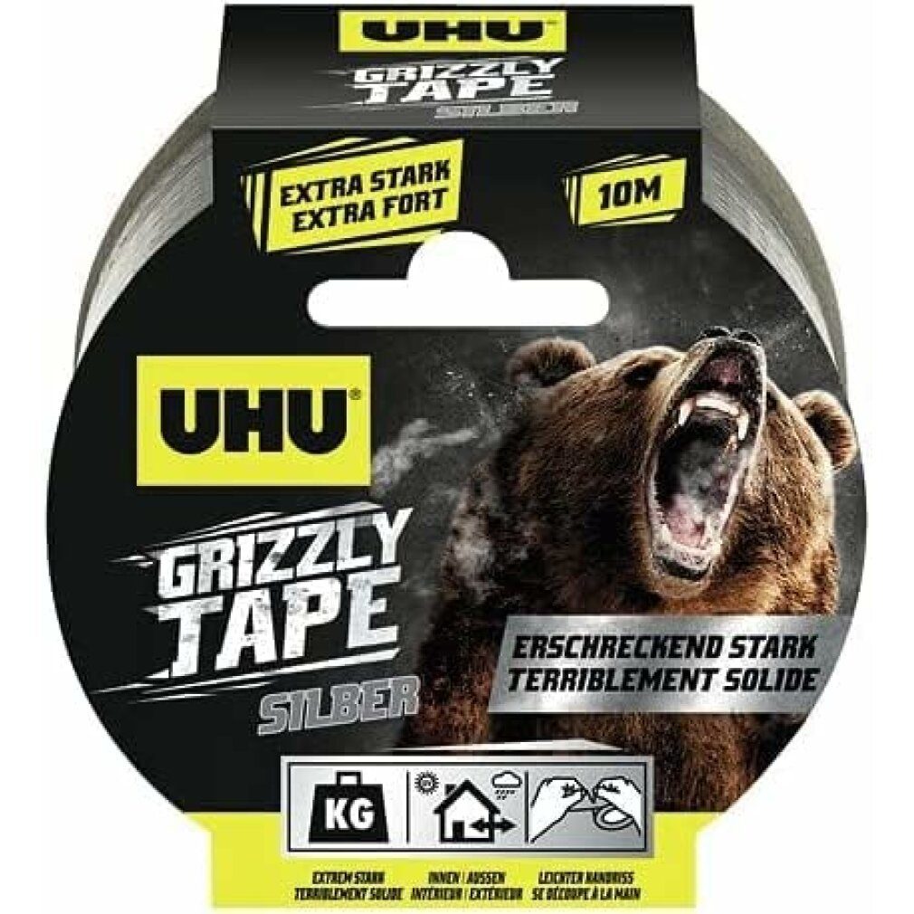 UHU Kreppband Grizzly Tape Gewebeband silber 49,0 mm x 10,0 m 1 St.