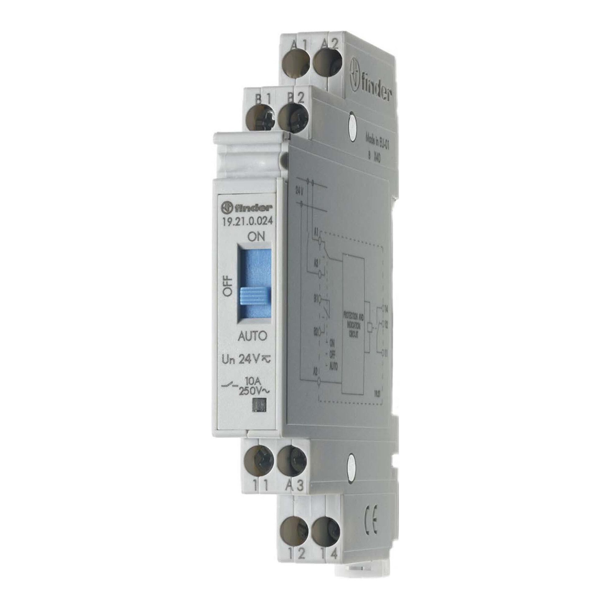 finder Finder Auto-Off-On-Relais 1W 10A 24VAC/DC 19.21.0.024.0000 Entriegelung