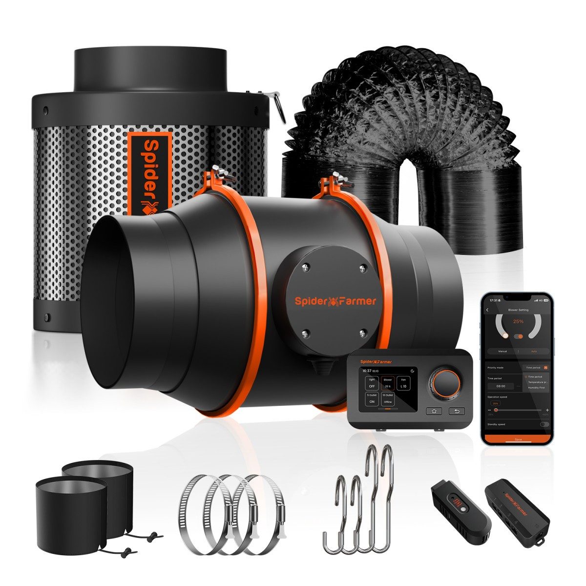 Spider Farmer Ventilatorkombigerät Spider Farmer Abluftset mit GGS Controller, 350 m³/h Abluftsystem mit GGS Controller