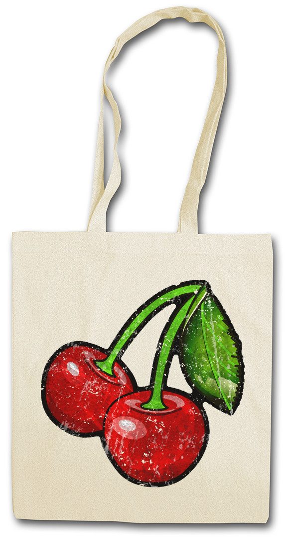 Beuteltasche Oldschool Cherries Vintage Logo I Stofftasche Cherry Rockabilly Tattoo