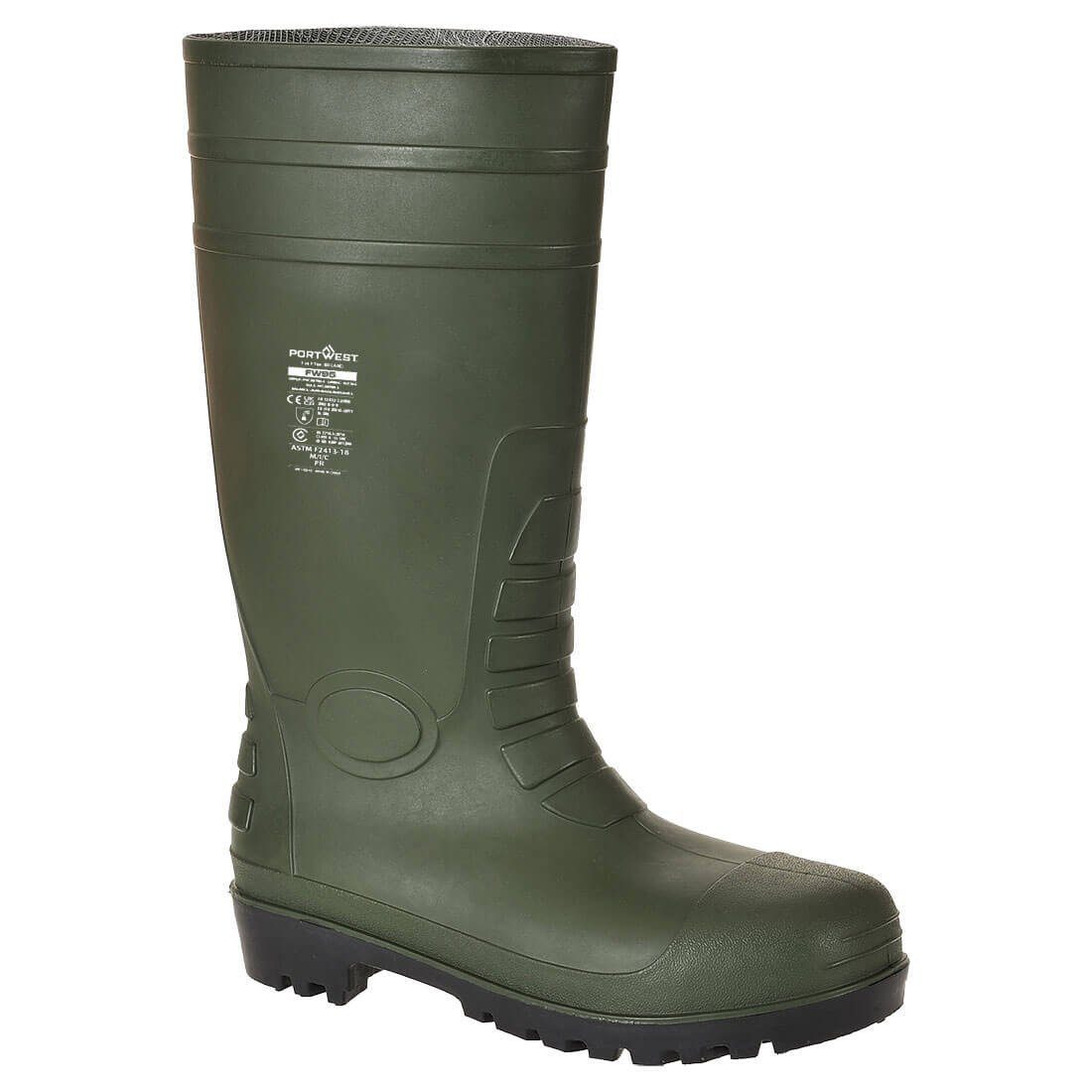 Portwest FW95 - Total-Sicherheitsgummistiefel S5, schwarz, grün, weiß Gummistiefel Rutschfest, Zehenschutz, Durchtrittsicher