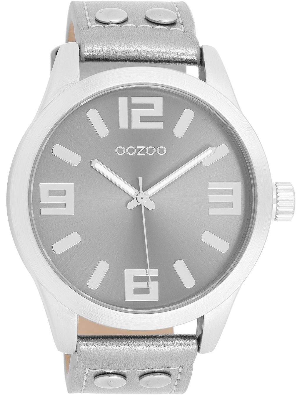 Metallic Line 46 OOZOO Quarzuhr Basic Lederband Uhr C1082 Silver mm