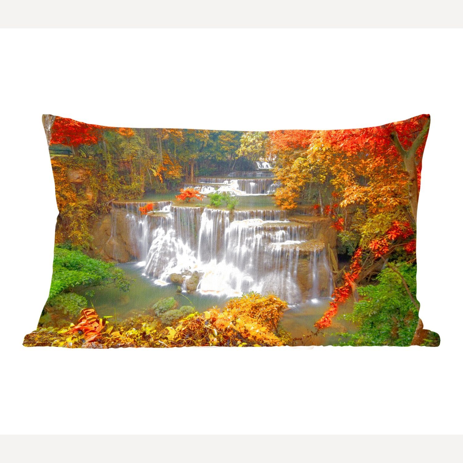 MuchoWow Dekokissen Bäume - Wasserfall - Herbst, Wohzimmer Dekoration, Zierkissen, Dekokissen mit Füllung, Schlafzimmer