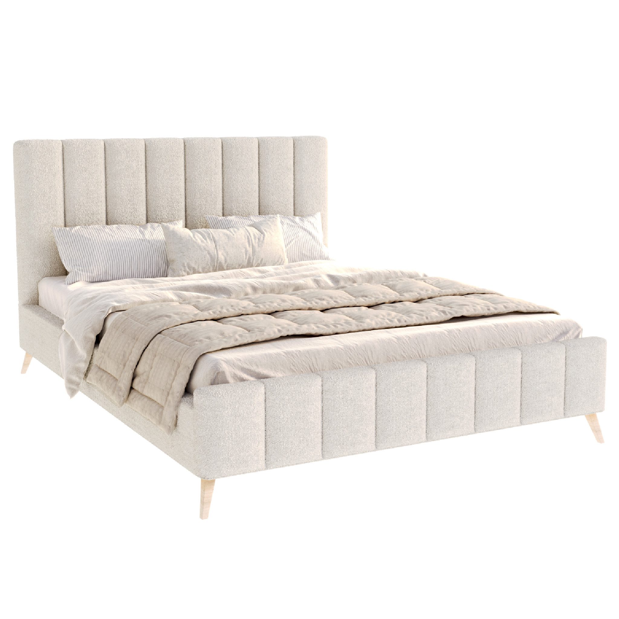 FDM Polsterbett FELICE modern mit Bettkasten MADE IN EU - mit Boucle Stoff (verfügbar 120x200 140x200 160x200 180x200cm, Bettrahmen, Bett, mit großen gepolsterten Kopfteil, Lattenrost aus Holz), Lattenrost aus Holz
