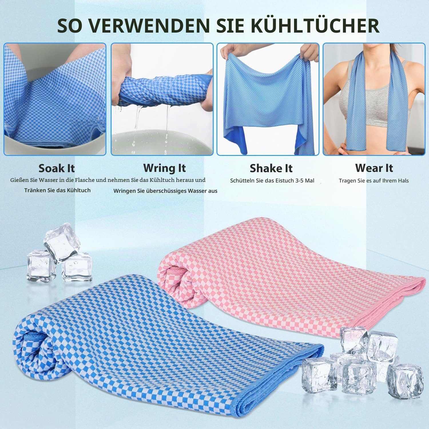 nsihing Sporthandtuch Kühlendes Handtuch (100 x 30 cm), Kühlhandtuch für Nacken, (2-St), Atmungsaktive Kühltücher KüHltuch Cool Towel für Yoga Golf – Bild 4 von 5