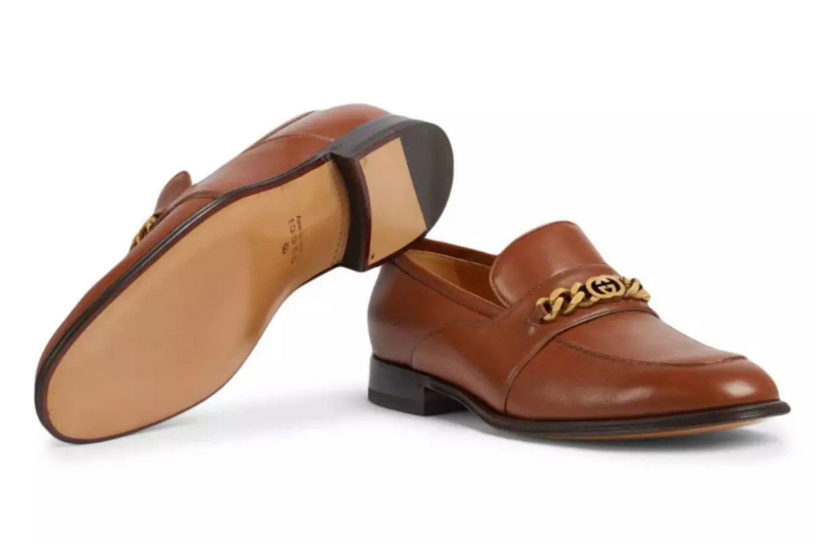 GUCCI Slip-On Chain Mokassins Loafer Goldfarbene Kette mit Mini-Interlocking G-Logo