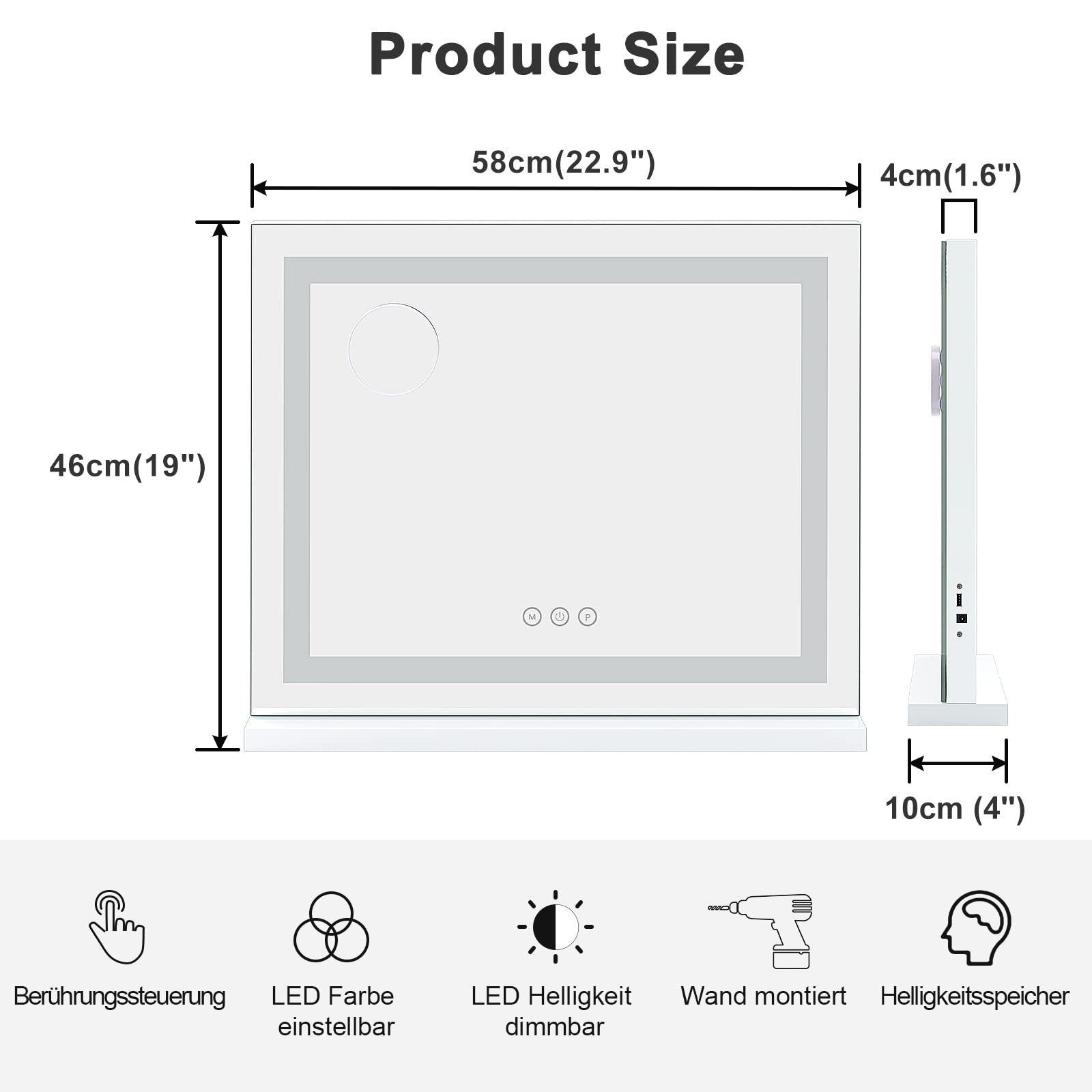 Dripex Schminkspiegel Hollywood Make-up Spiegel mit 3 Farblichtmodi USB Anschluss