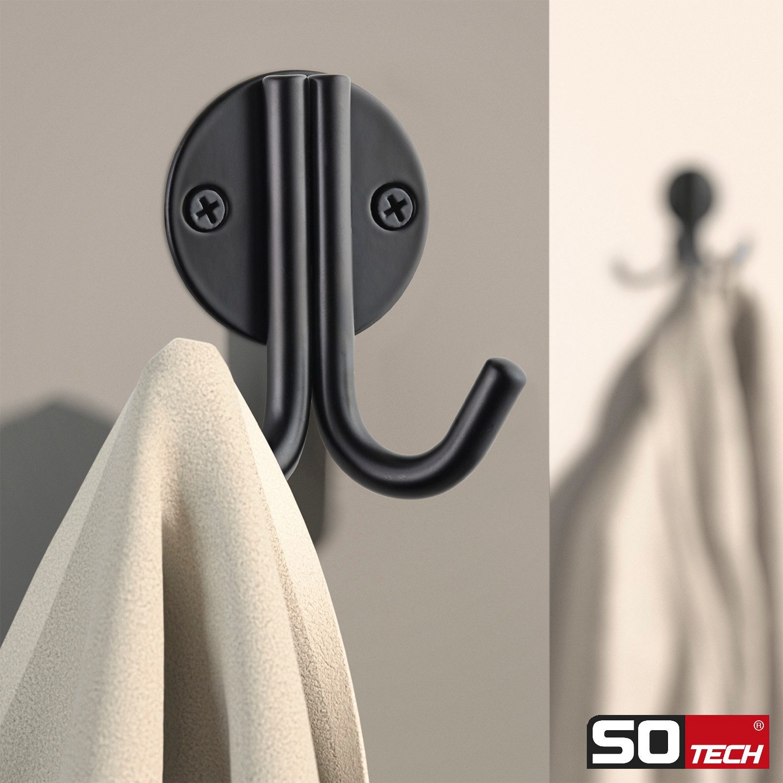 SO-TECH® Kleiderhaken Garderobenhaken ELEN 65 x 78 x 33 mm doppelt mit Schrauben, (1-St), Stahl Schwarz