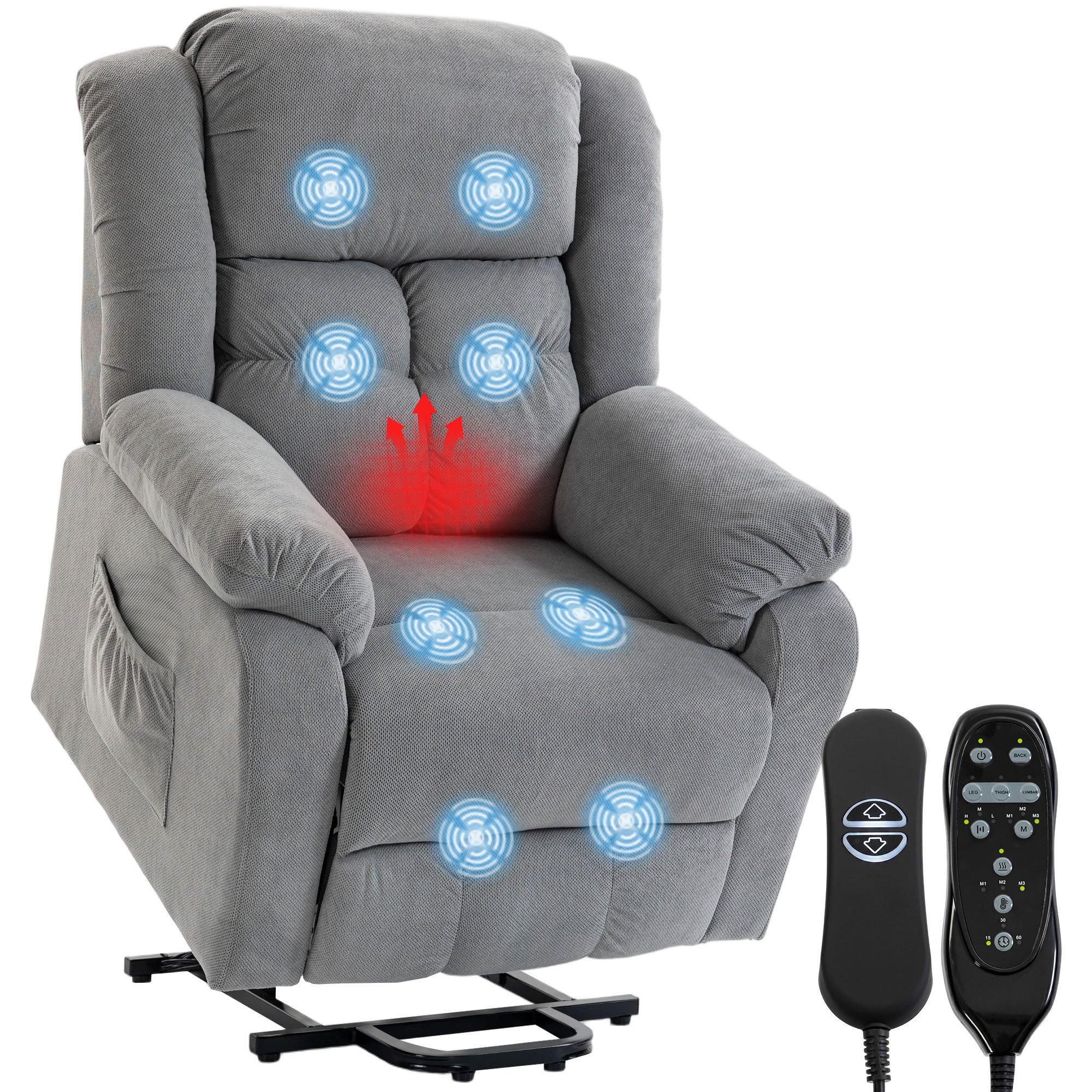 HOMCOM Relaxsessel Elektrischer Fernsehsessel mit Liegefunktion (Set, 1-St., 1), Aufstehhilfe, 8-Punkt-Massage, Lendenwärme