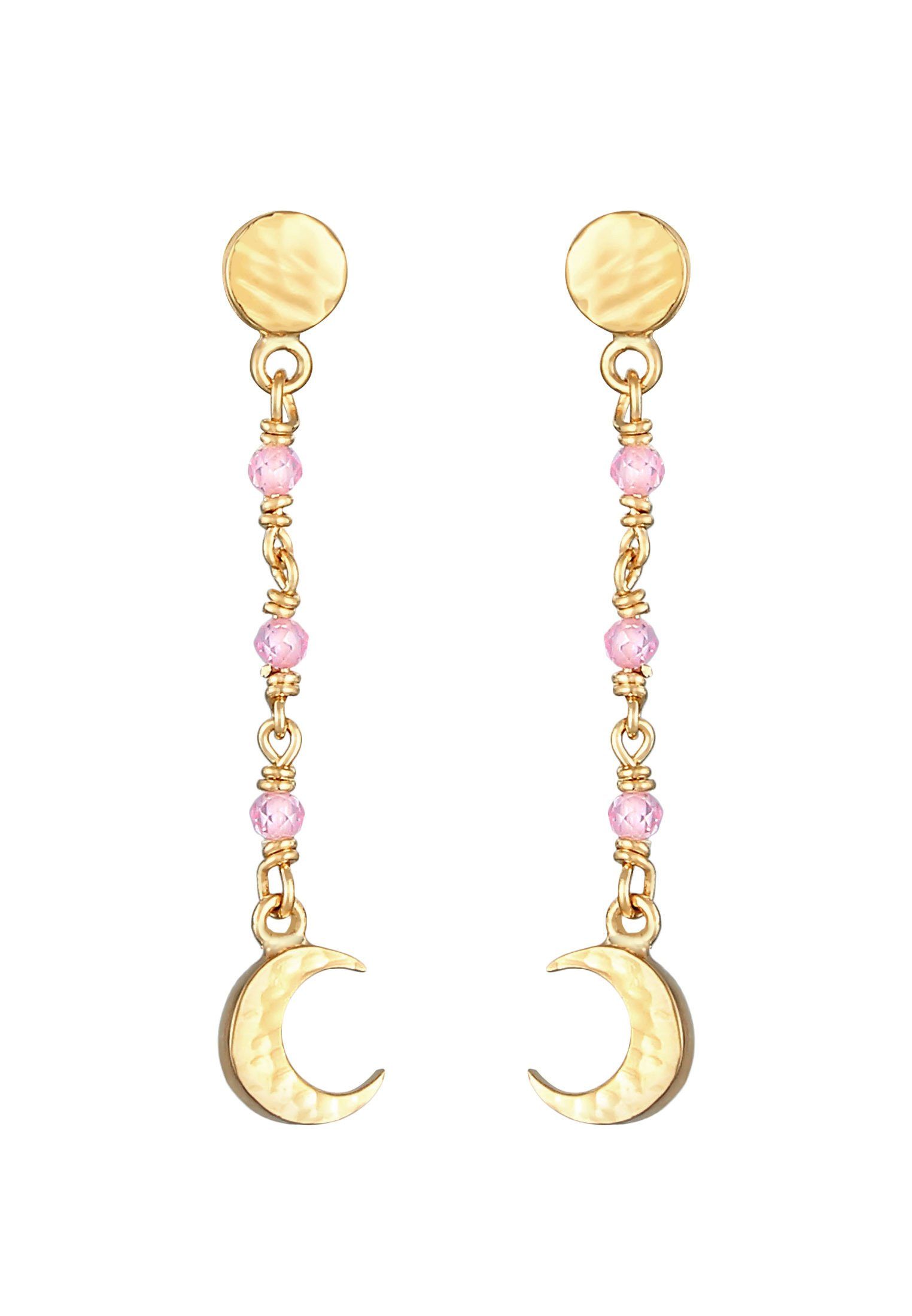 Elli Paar Ohrhänger Gold Silber, Quarz Plättchen Struktur Mond Astro, 925 Halbmond Rosa