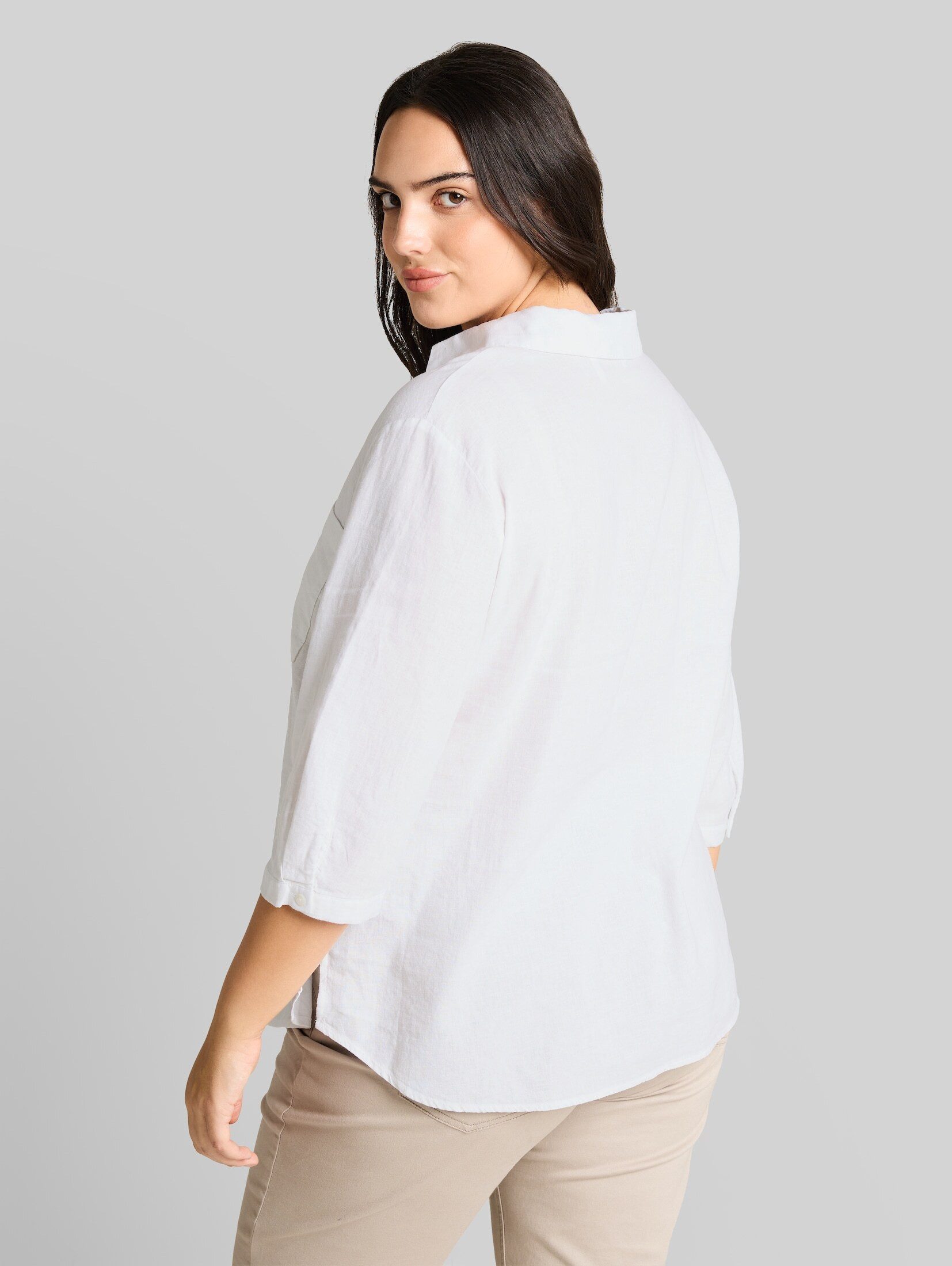 TOM TAILOR PLUS Langarmbluse Blusen & Shirts Plus Size - Hemdbluse mit Leinenanteil