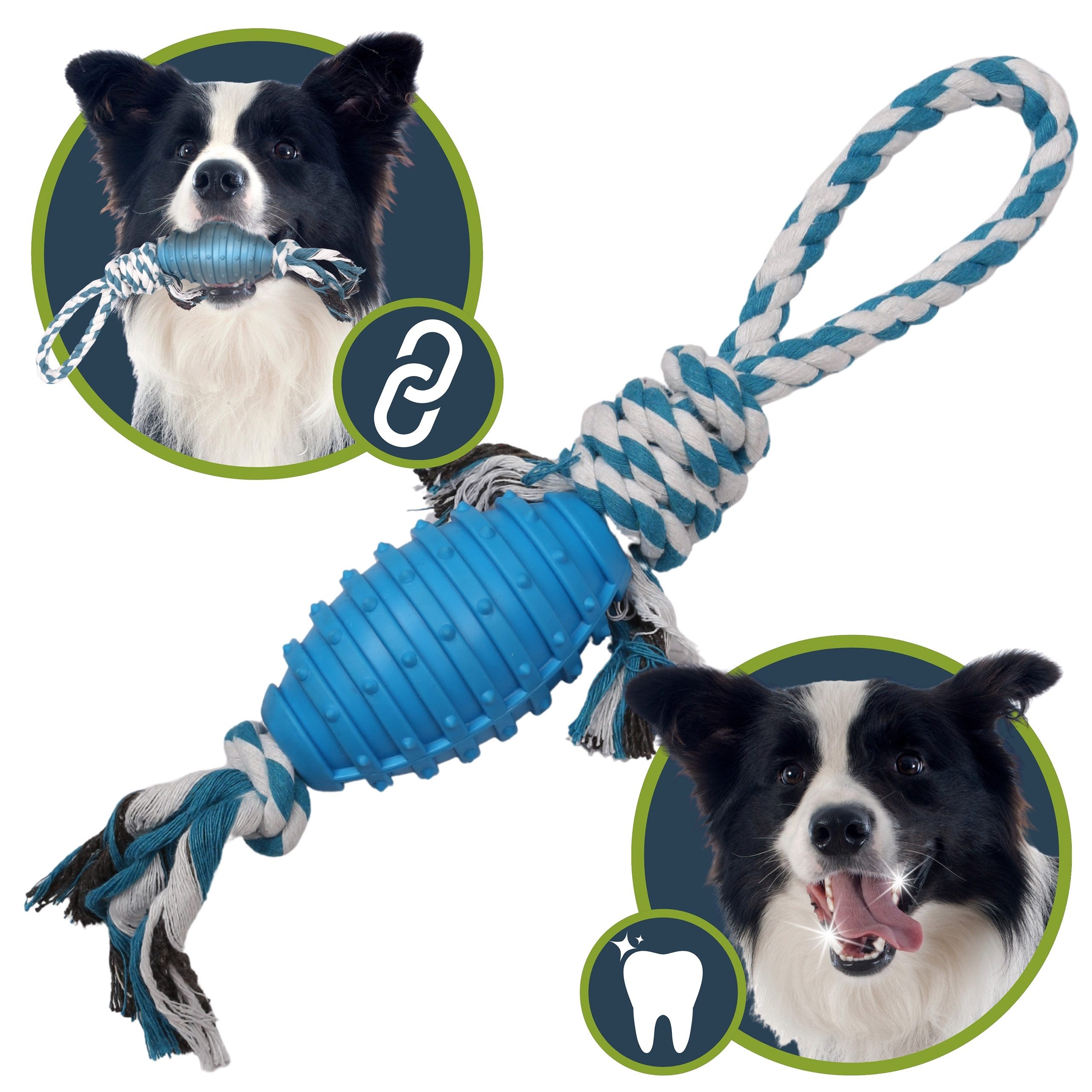 Sarcia.eu Tiertau Zerrspielzeug mit Ball für Hunde, 3in1 ZUM APPORTIEREN, ZIEHEN, KAUEN