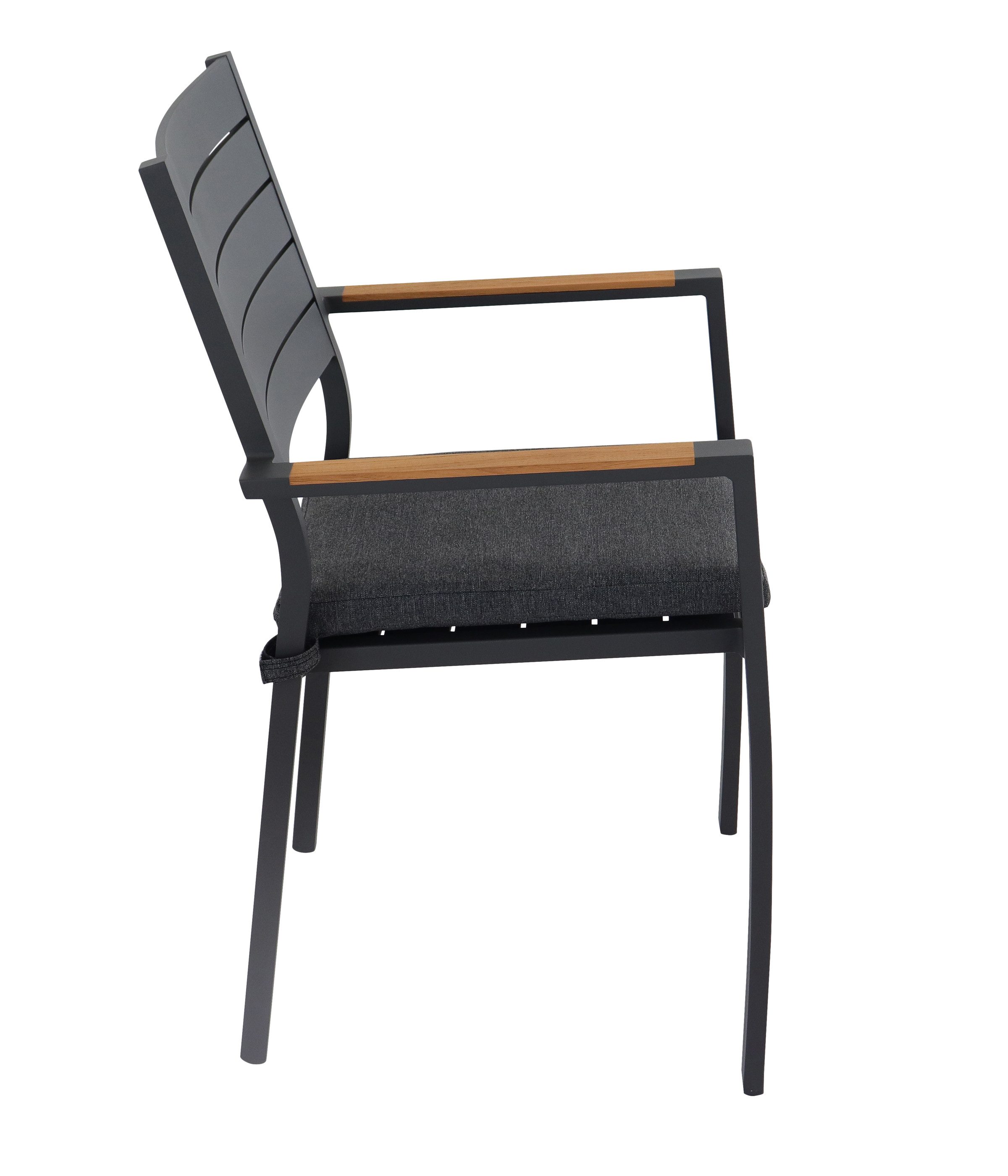 Dehner Gartenstuhl Stapelsessel Montpellier, Niederlehner, 88 x 55.8 x 55.5 cm, anthrazit, langlebiges Alugestell, FSC®-zertifiziertes Teakholz, inkl. Sitzkissen