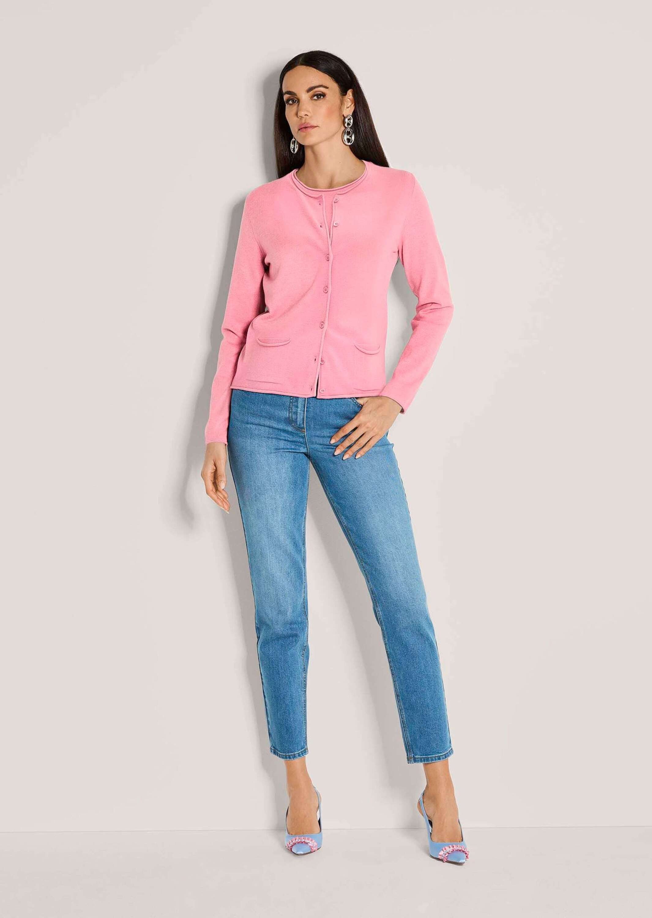 MADELEINE Strickpullover Basic Strickjacke mit Halbarmpullover Langarm Strickjacke mit Feinstrickpullover, Set, Modal